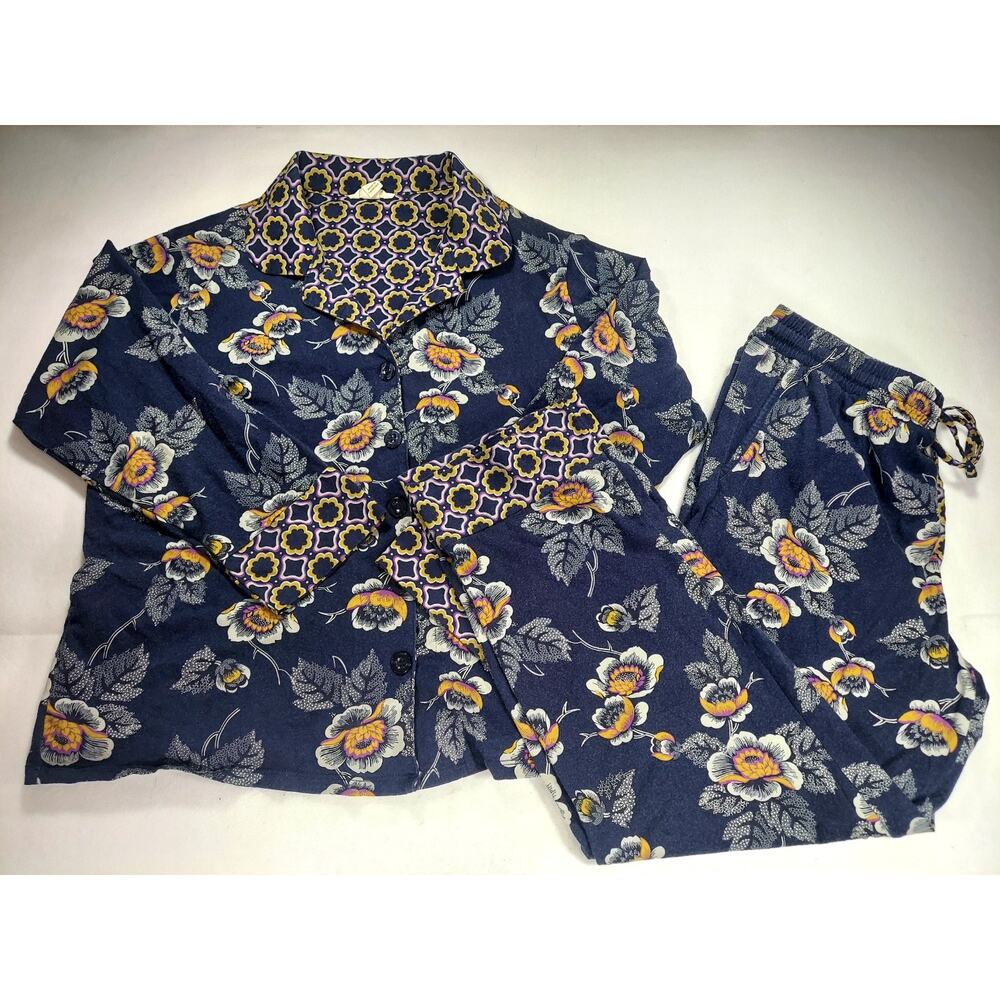 Vera Bradley - Women's 2-Piece Long Sleeve Notch Collar & Pant PJ Set - Blue - L